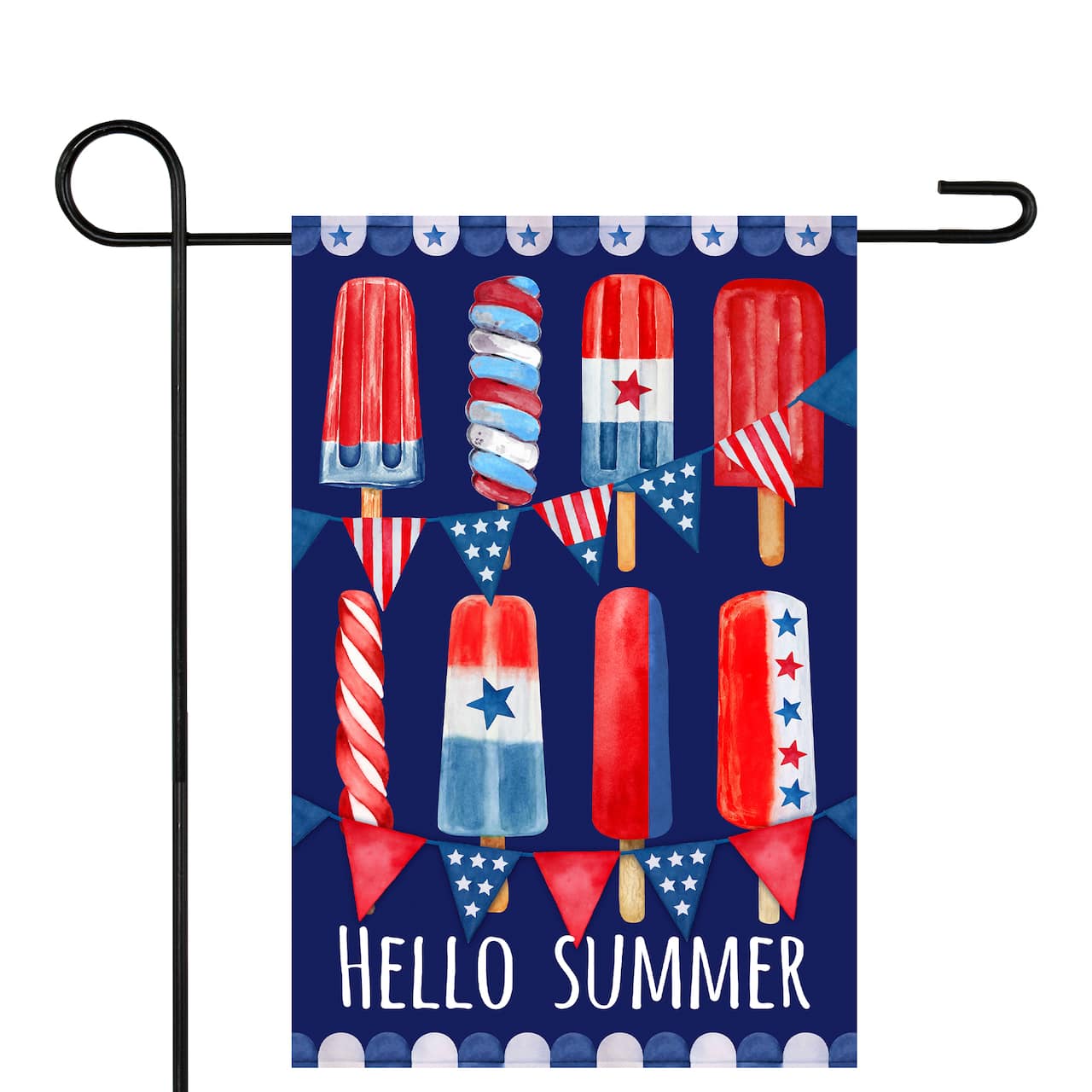 Hello Summer Patriotic Americana Popsicle Garden Flag, 12.5" x 18"